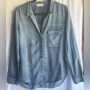 bella dahl Long Sleeve v-neck collarless Button-Up Shirt M